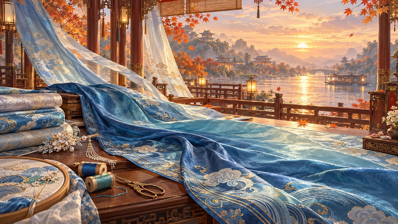Blue and white outerwear collection illustration
