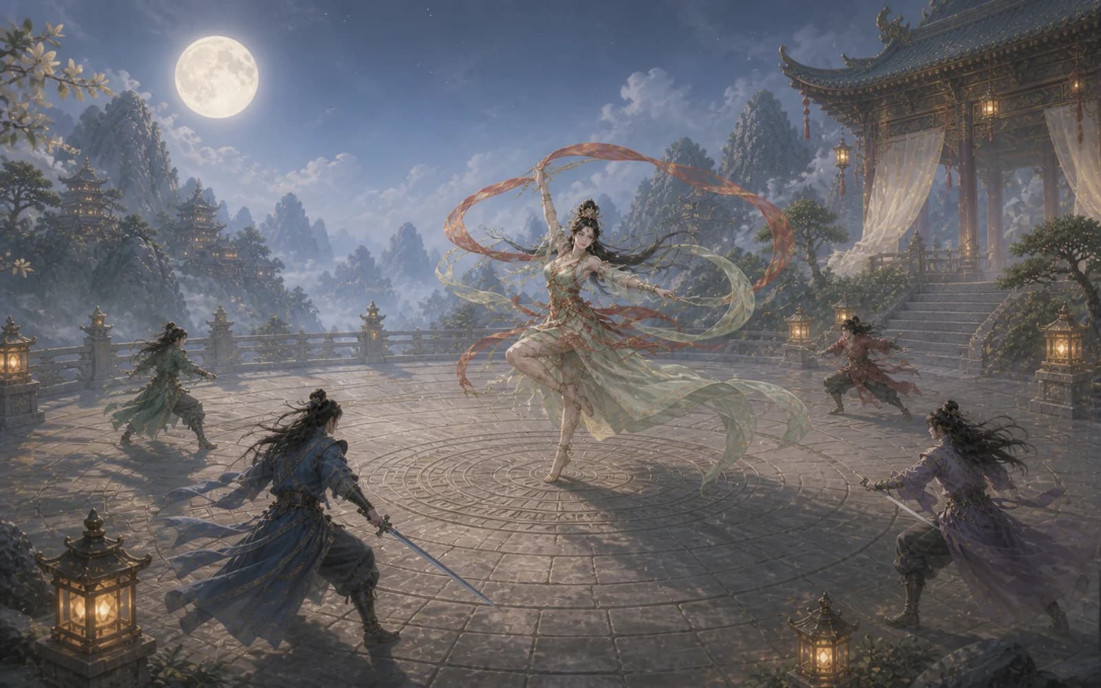 JX2 Royal heroes surround Moon Festival Dancer beneath the harvest moon