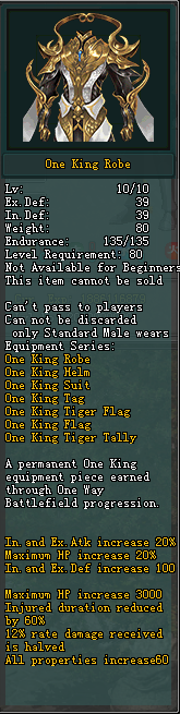 Full unenhanced in-game tooltip for One King Robe