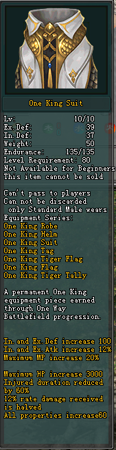 Full unenhanced in-game tooltip for One King Suit