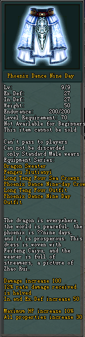 Full in-game tooltip for Phoenix Dance Nine Day Outfit (Male)